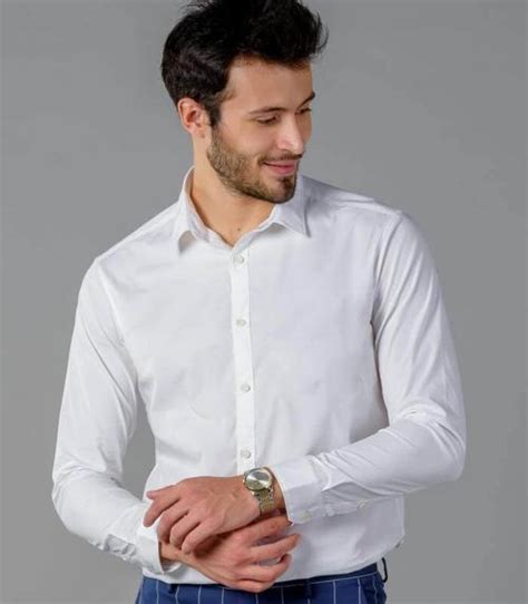 Buy Khimada Men White Solid Lycra Blend Formal Shirt Xl Online At