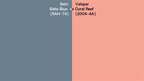 Behr Slate Blue RAH 74 Vs Valspar Coral Reef 2004 4A Side By Side