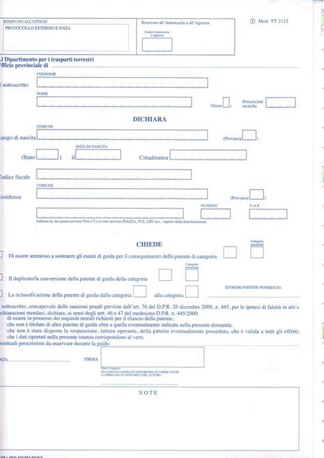 Modulo Tt Pezzi Domanda Per Il Rilascio Della Patente Di Guida