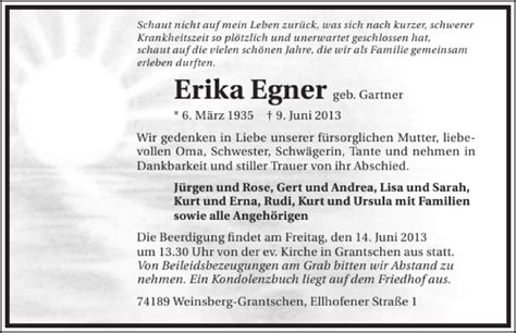 Traueranzeigen Von Erika Egner Trauerundgedenken De