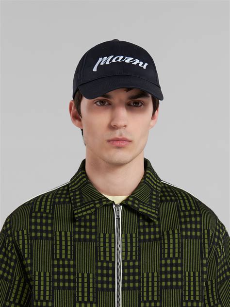 Black Twill Baseball Cap With Embroidered Logo Marni