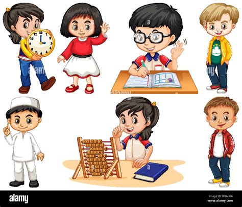 set  happy children    illustration stock vector