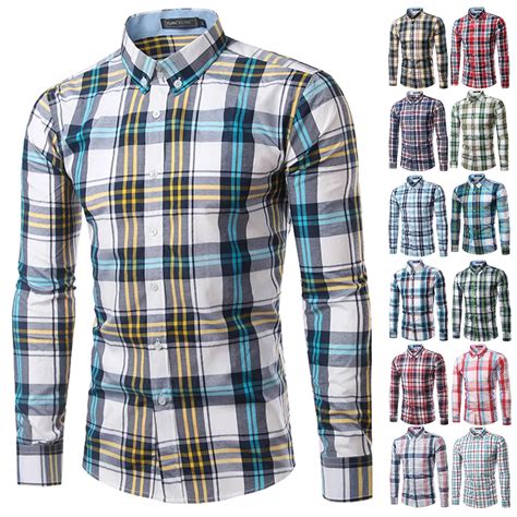 Men Plaid Shirt Long Sleeve Spring Shirt Brand Mens Checkered Shirt Cotton Mens Casual Shirts ...