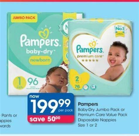 Pampers Baby Dry Jumbo Pack Or Premium Care Value Pack Disposable