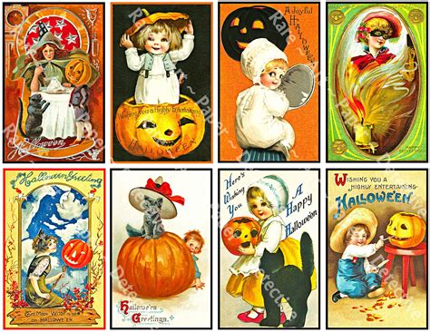 Halloween Stickers, Victorian Halloween Postcard Decals & Spooky Clip ...