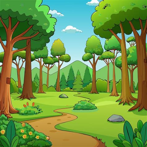 Une illustration de dessin animé d une forêt avec des arbres et une