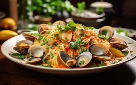 Premium Ai Image Italian Seafood Pasta Dish Generative Ai