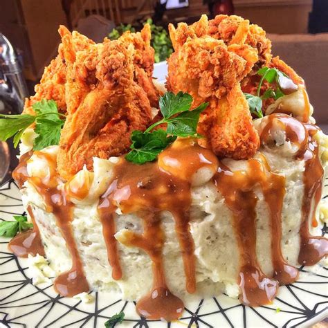 Cake With Fried Chicken Wings Collard Greens Mashed Potato Frosting