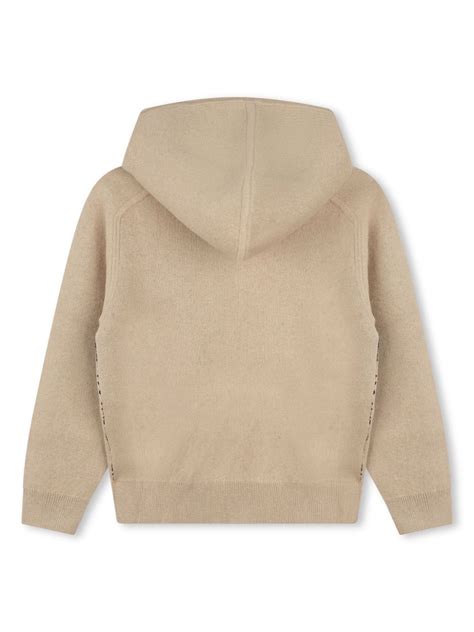 Lanvin Enfant Logo Embroidered Zip Up Hoodie Neutrals Farfetch