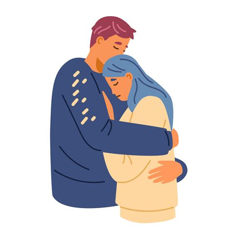 Sad Couple Hugging Comforting Each Other Vector Illustration People In