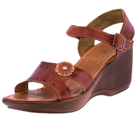 Womens Real Leather Mexican Huaraches Wedge Sandals Flower Cognac 003