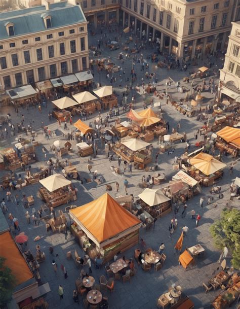 An Aerial View Of A Crowded City Square With Bustling Markets Street