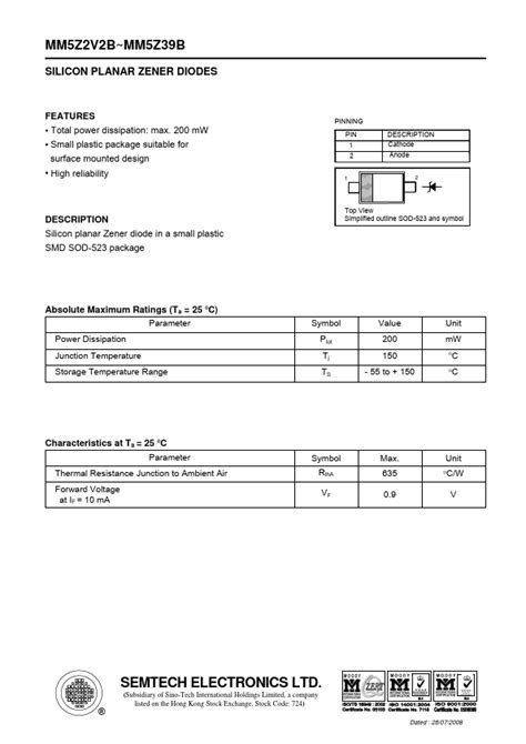 Mm Z B Semtech Diodes Hoja De Datos Ficha T Cnica Distribuidor