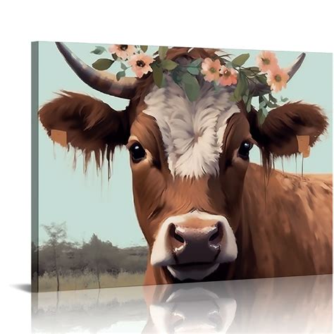 Comio Vintage Farmhouse Cow Wall Decor Retro Highland Cow Wall Art