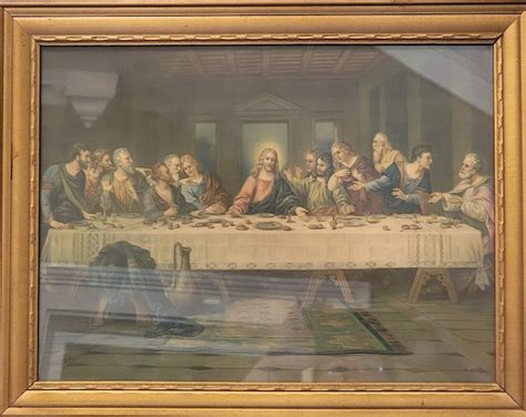 Vintage Lithograph Print In Original Frame Jesus The Last Supper