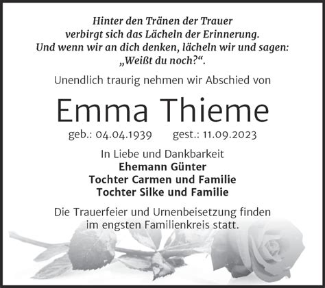 Traueranzeigen Von Emma Thieme Abschied Nehmen De