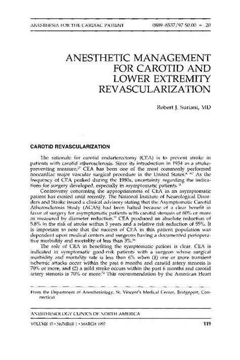 Pdf Anesthetic Management For Carotid And Lower Extremity