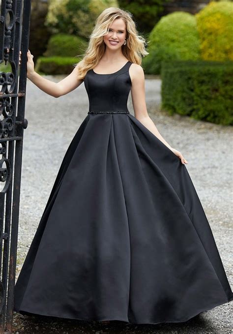 Ball Gown Long Black Satin Square Neck Prom Dress Open Back