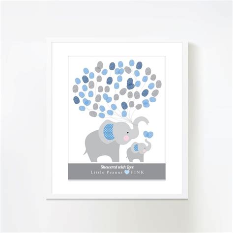 Elephant Thumbprint Balloon Wall Art Elephant Baby Shower Guestbook