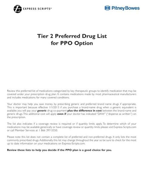 2013 Ppo Tier 2 Drug List Pitney Bowes Project Living