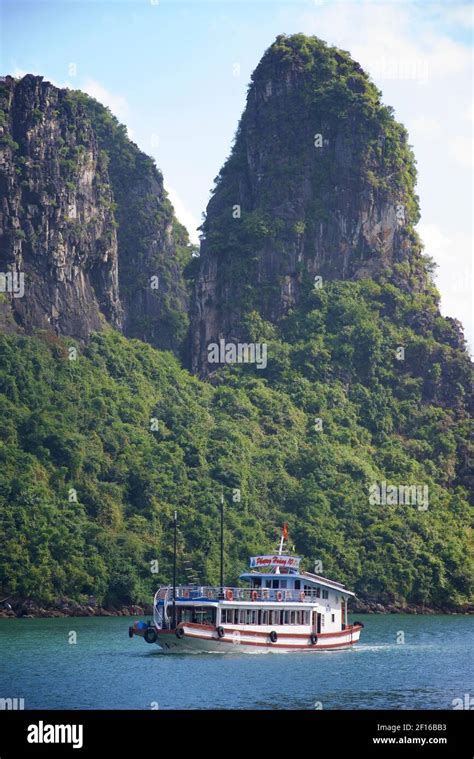 Boat In Halong Bay Vietnam Karst Topography Stock Photo Alamy