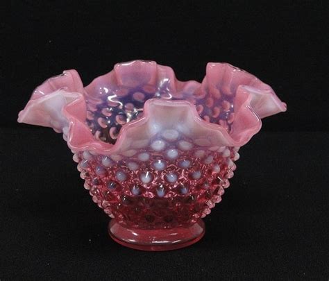 Fenton Art Glass Hobnail Opalescent Cranberry Pink Rose Vase