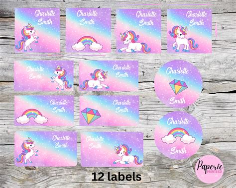 Unicorn School Name Labels Unicorn School Name Tags Back To School