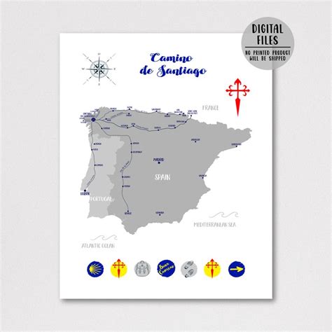 Camino De Santiago Map-camino De Santiago Trail Map-camino - Etsy