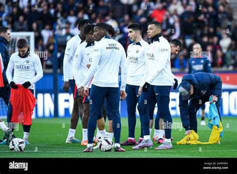 Kylian Mbappe and players (group) during the public training of the ...