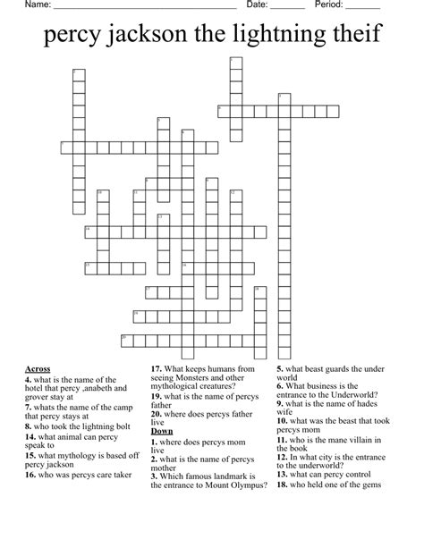 Percy Jackson The Lightning Theif Crossword Wordmint