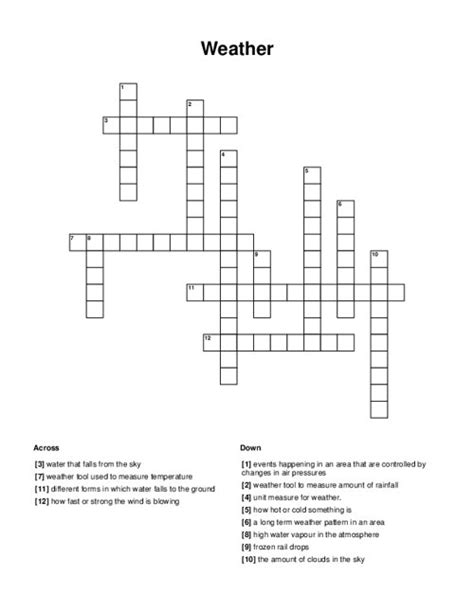 Weather Crossword Weather Crossword Weather Worksheets Vocabulary