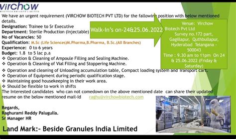 Virchow Biotech Pvt Ltd Walk In Interview For Freshers Experience In