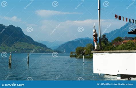 view  lake lucerne   village  weggis  switzerland stock