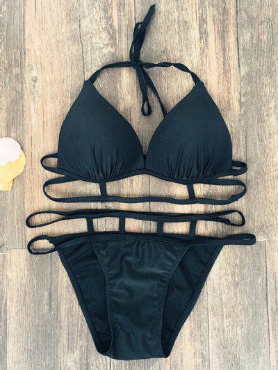 2018 Halter Strappy Caged Bikini In BLACK M ZAFUL