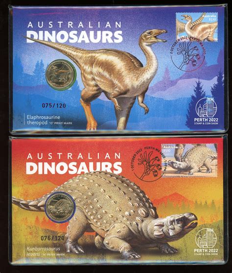 2022 Australian Dinosaurs Set Of 4 PNCs 075 076 077 078 Perth Stamp