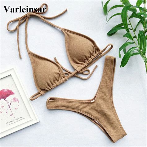 Buy Sexy Ribbed Brazilian Bikini 2019 Swimsuit Female