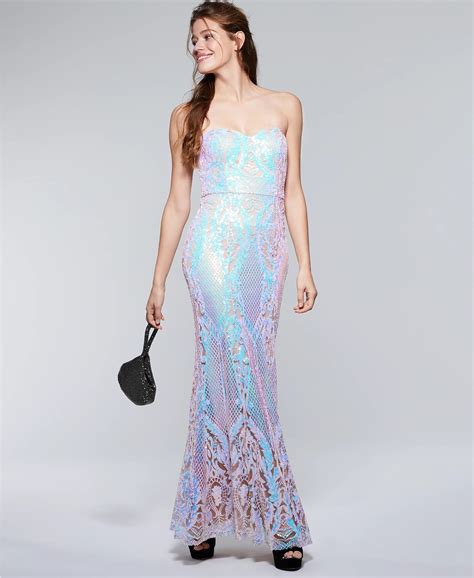 Say Yes To The Prom Juniors Iridescent Sequin Mermaid Gown Turq Aqua