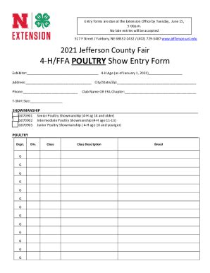 Fillable Online Extension Unl H Ffa Poultry Show Entry Form Fax Email