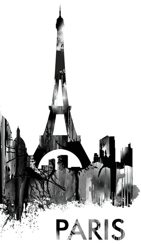 Paris Skyline Watercolor Black and White Art Print 721 Paris Cityscape ...