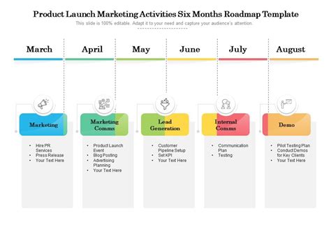 Product Launch Marketing Activities Six Months Roadmap Template