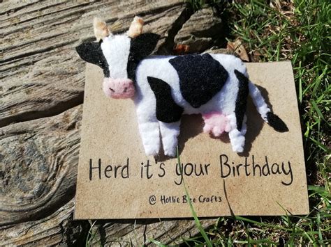 Herd It S Your Birthday Handmade Felt Dairy Cow Brooch Etsy