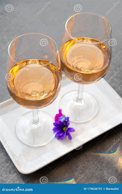 French Rose Wine From Provence In Two Glasses In Sunny Day Stock Image Image Of France