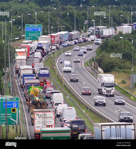 Traffic Jam On The A1 M Motorway Skellow Yorkshire United Kingdom Stock