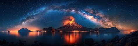 Premium Photo Landscape With Active Erupting Volcano On Ocean Coast