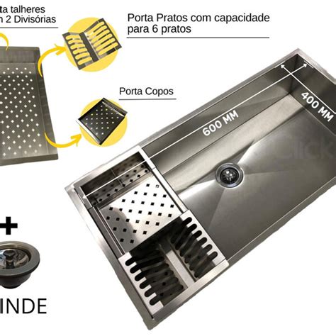 Cuba De Embutir Quadrada Cozinha Moderna Inox 304 Canal Equipado