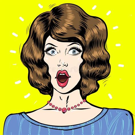 Surprised Pop Art Woman With Wide Open Eyes And Mouth And Rising Hands Screaming Stock Vector