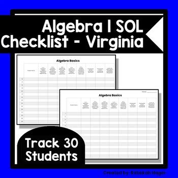 Virginia Standards Of Learning Checklist Sol Data Tracker Algebra