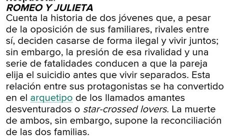 Escribe Con Tus Propias Palabras Un Resumen De Romeo Y Julieta