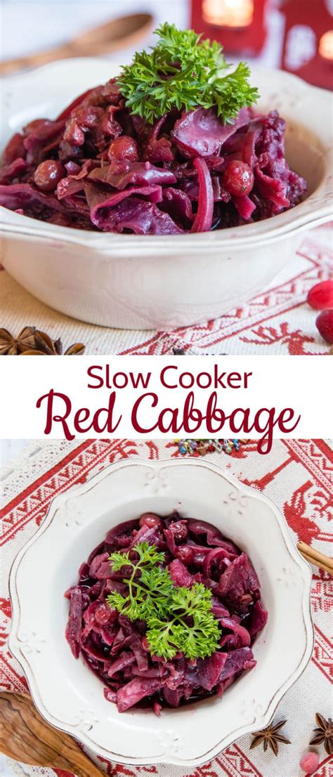 Slow cooker red cabbage with cranberries. Vegan. Gluten Free.