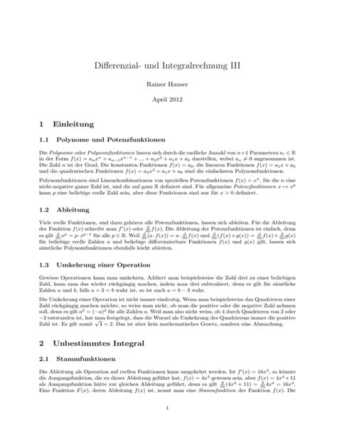 Differenzial Und Integralrechnung III